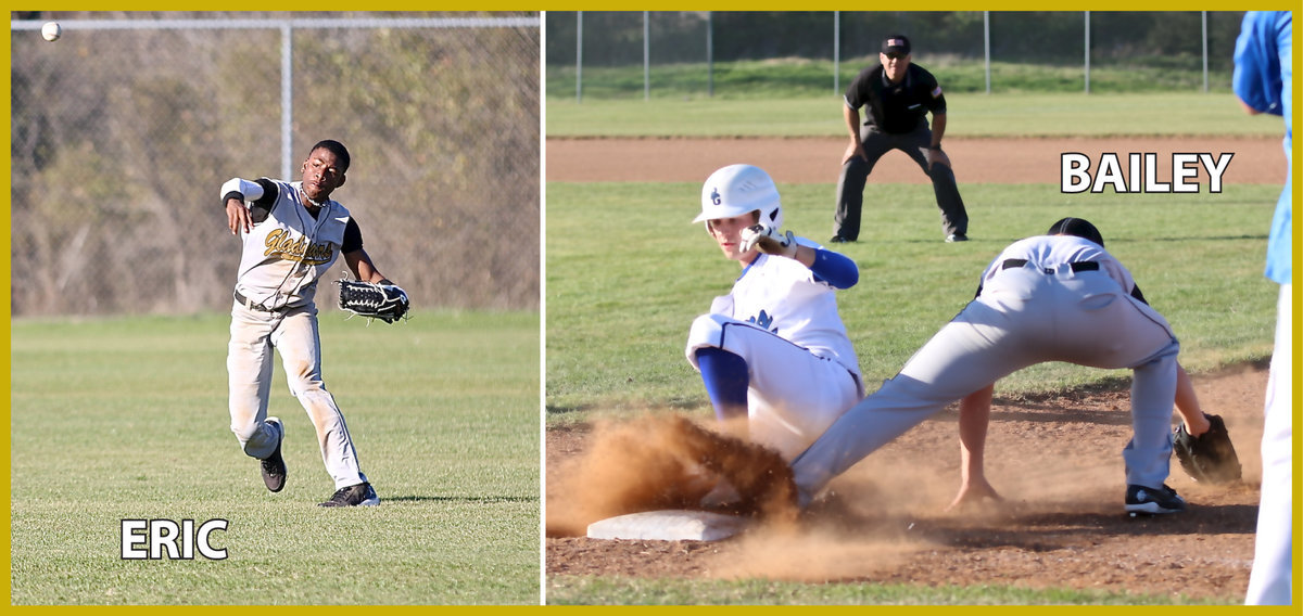 Image: …Carson throws the ball to first-base where teammate Bailey Walton makes the catch to pull off a double-play.