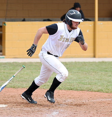 Image: Kyle Fortenberry(14) with a hit against Roosevelt.