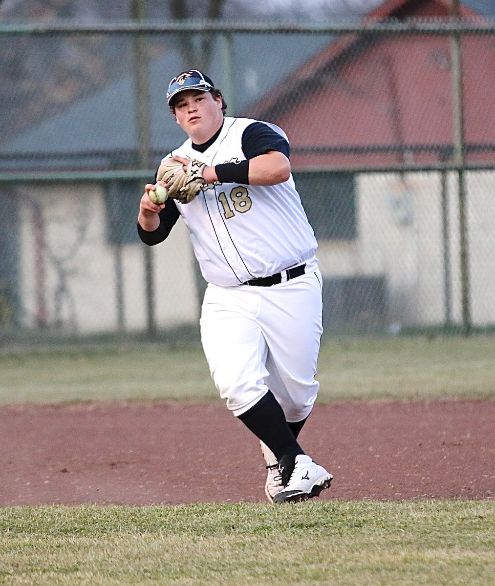 Image: Third-Baseman John Byers(18) has the skill level to make the play at first-base.