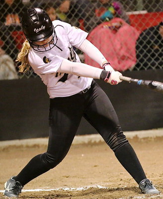 Image: Lady Gladiator Jaclynn Lewis(15) makes some noise while at bat.