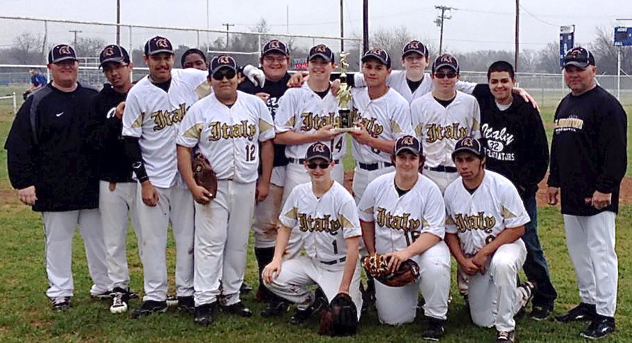 Image: Congratulations to the Italy JV Gladiator Baseball Team for scoring a 2nd Place trophy during the 2014 Milford Bulldogs JV Baseball Tournament. Back row (L-R): Coach Brandon Ganske, Jorge Galvan, Tristan Cotten, Kenneth Norwood, Jr., Pedro Salazar, Colin Newman, Austin Crawford, Joe Celis, Michael Hughes, Eli Garcia, Manager Isaac Garcia and coach Jackie Cate. Front row (L-R): Hunter Ballard, Sam Corley and Jorge Rodriguez.