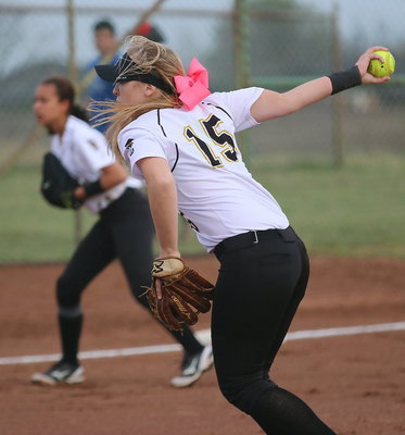 Image: Lady Gladiator junior pitcher Jaclynn Lewis(15) returned to action against Frost.