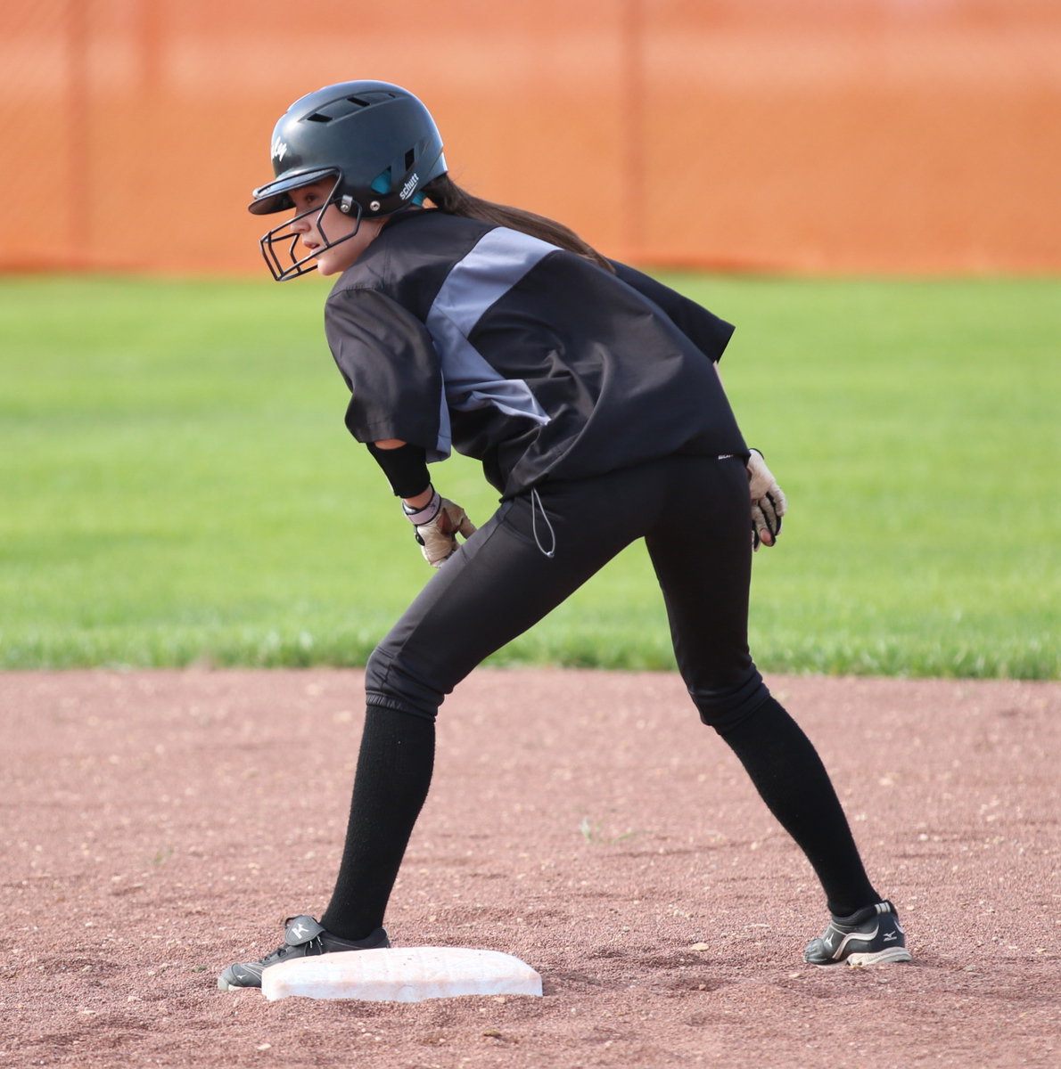 Image: Cassdiy Childers is ready to run from second-base to third for Italy.