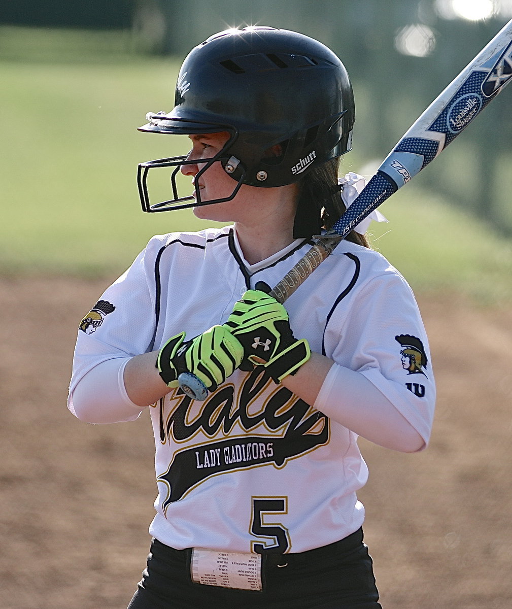 Image: Tara Wallis(5) prepares to hit for the Lady Gladiators.