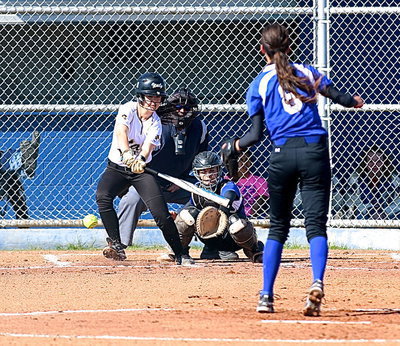 Image: Bailey Eubank(1) connects on a pitch for the Lady Gladiators.