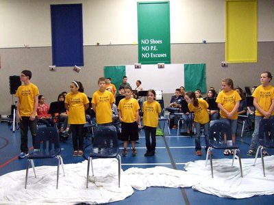 Image: Stafford Elementary Student Council prepared for the “pie in the face” part of the pep rally.