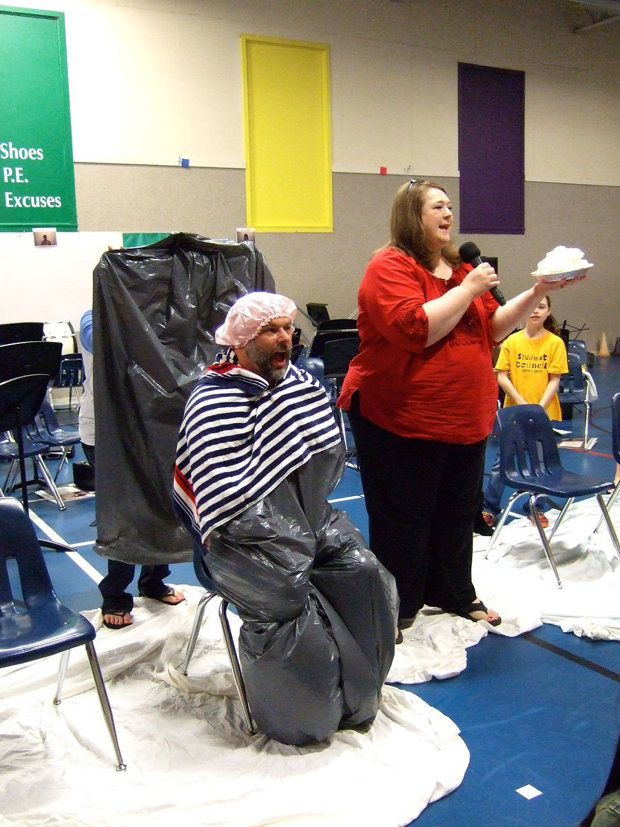 Image: Mrs. Bedard had the honor of putting this pie in Mr. Joffre’s face.