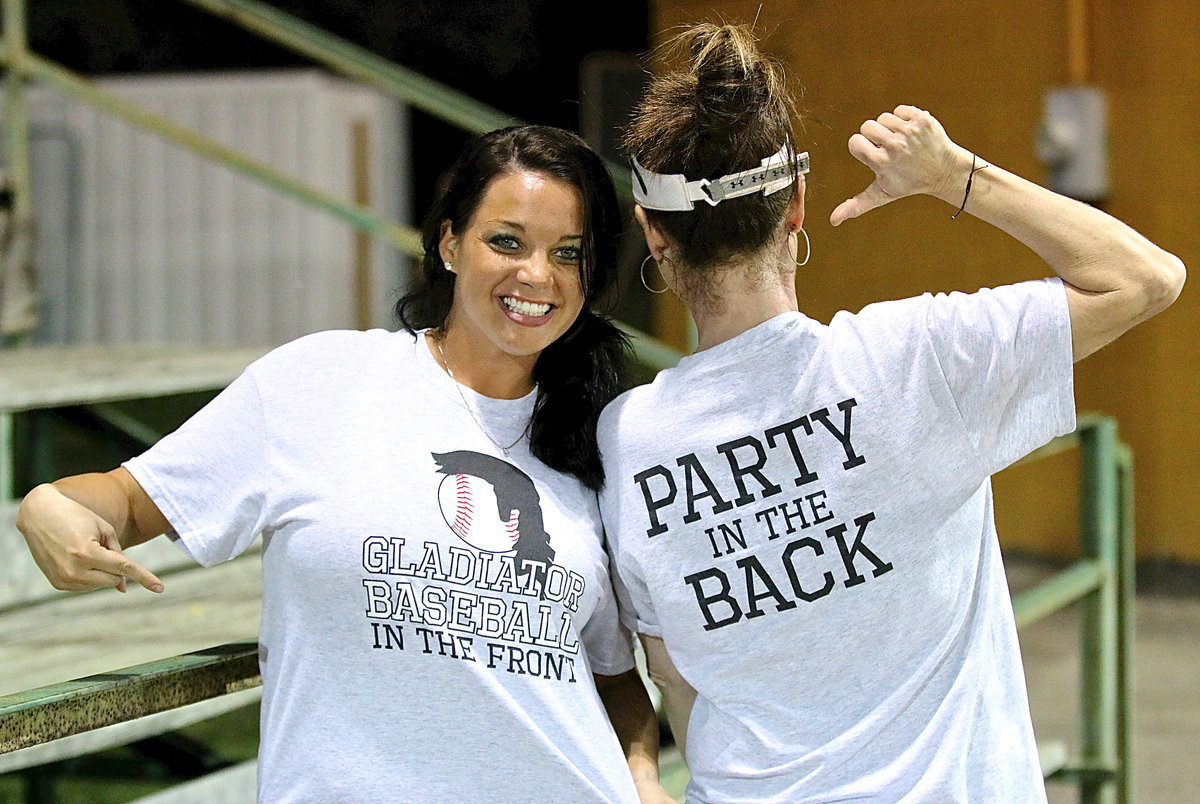 Image: It’s Gladiator Baseball in the front and party in the back as Cassi Windham and her mom Andi Windham showoff their custom shirts that pay homage to sophomore Gladiator Ty Windham and his infamous mullet hair do. Ty is Casssi’s younger brother.