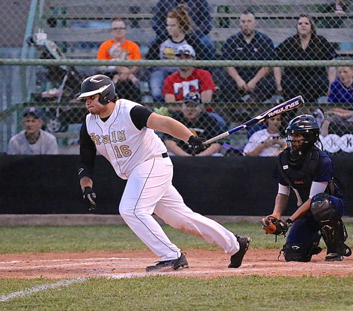 Image: Kevin Roldan(16), still with a bit of a shiner on his left eye from the MIlford game, punches one into play against the Eagles.