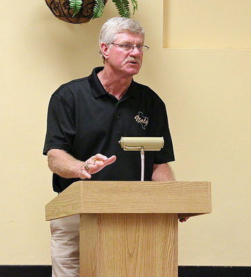 Image: Italy ISD Athletic Director and Head Football Coach, Charles Tindol, gives his report to the board.