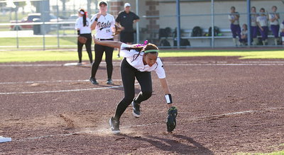 Image: Lady Gladiator third-baseman April Lusk(18) shows her athleticism to make the grab on what was ruled a foul ball.