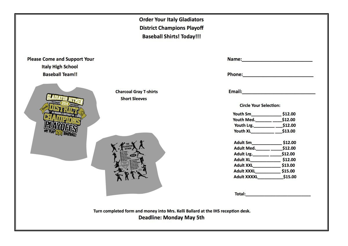 Image: 2014 Italy Baseball Playoff shirt order form