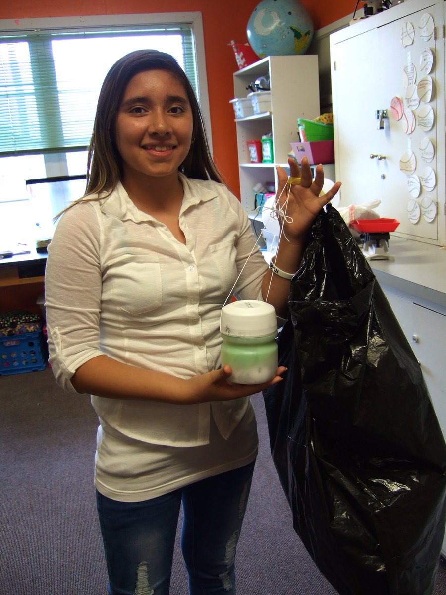 Image: Jennifer Solis showing us her parachute for her egg.