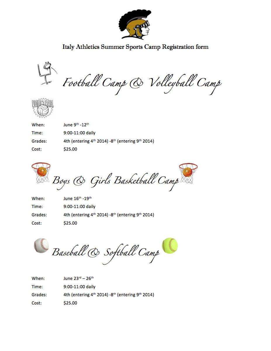 Image: Summer Camps schedule. Double-click to enlarge image. Set Print Dialogue box to Fit-to-page before printing.