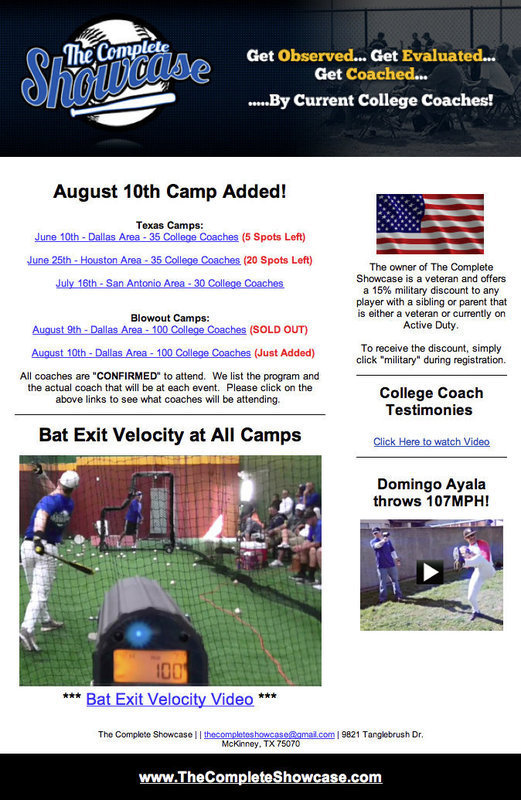 Image: The Complete Showcase is one option for college prospects to attend baseball or softball summer camps.