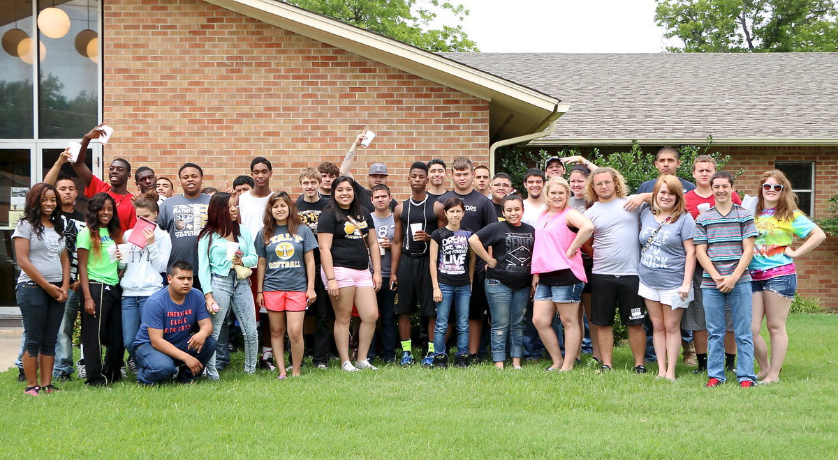 Image: After graduation practice last Friday, the Italy High School senior class converged at the Central Baptist Church in Italy for the annual Senior meal and then posed for a class picture afterwards.