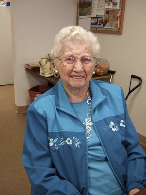Image: Margaret Horton started helping serve lunches at the age of 77 and worked there serving lunches for 10 years. She now comes to enjoy the lunches with friends and family. She is now 96 years old.
