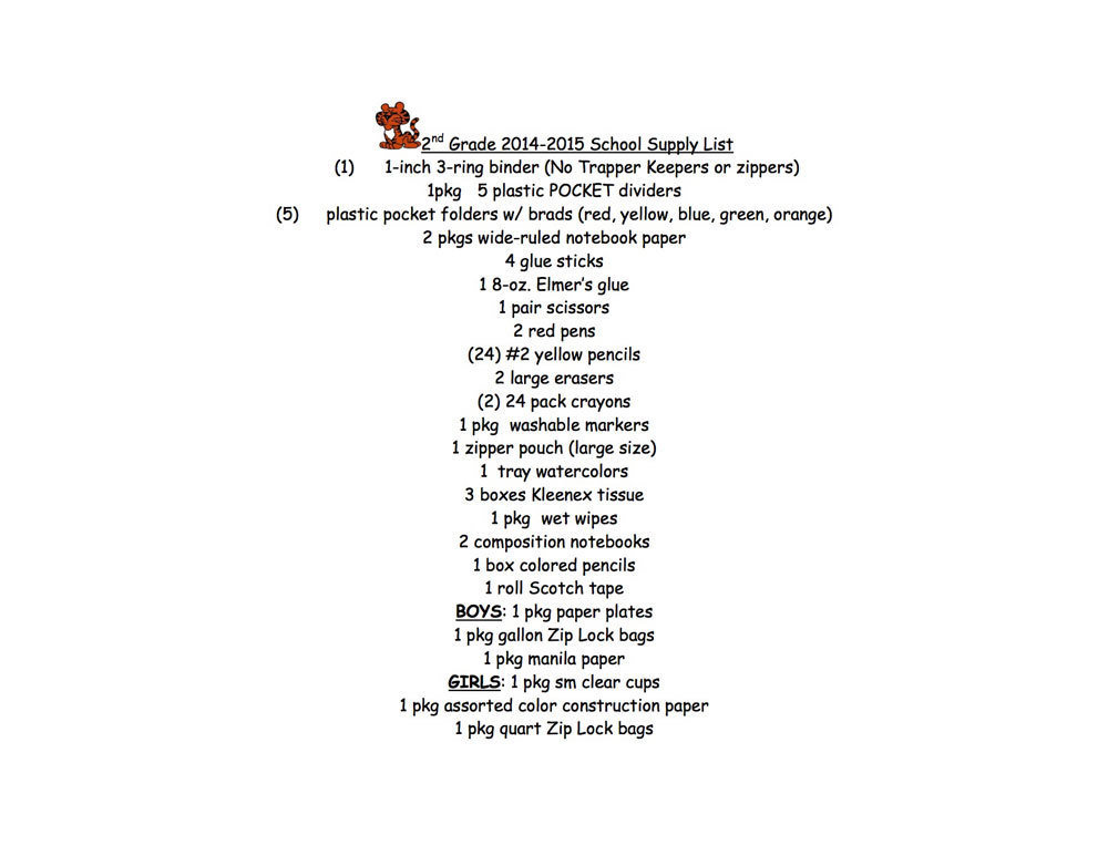 Image: 2014-2015 Stafford Elementary School Supply List – 2nd Grade