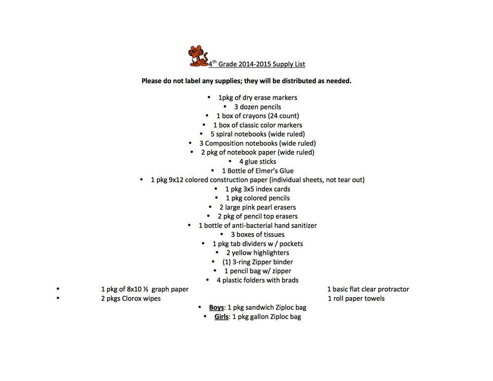 Image: 2014-2015 Stafford Elementary School Supply List – 4th Grade