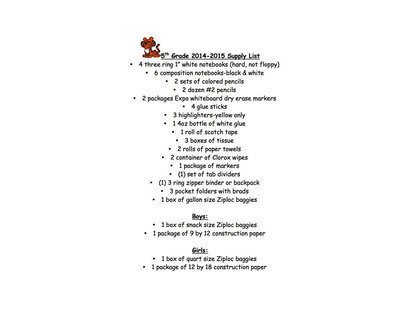 Image: 2014-2015 Stafford Elementary School Supply List – 5th Grade
