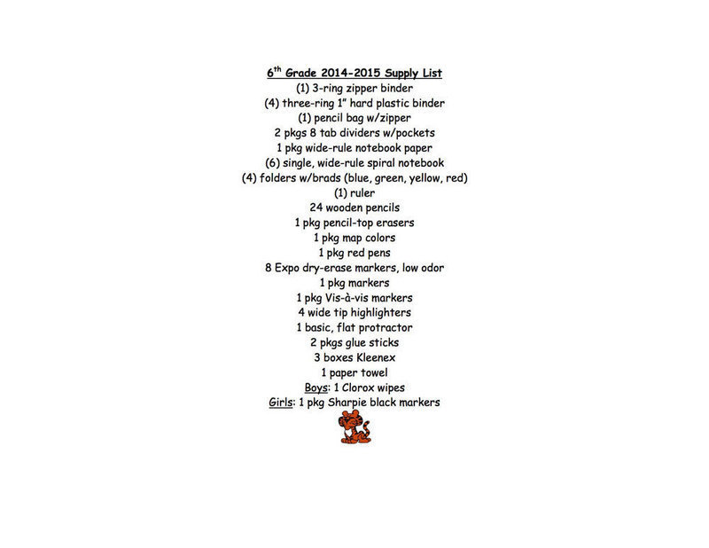 Image: 2014-2015 Stafford Elementary School Supply List – 6th Grade