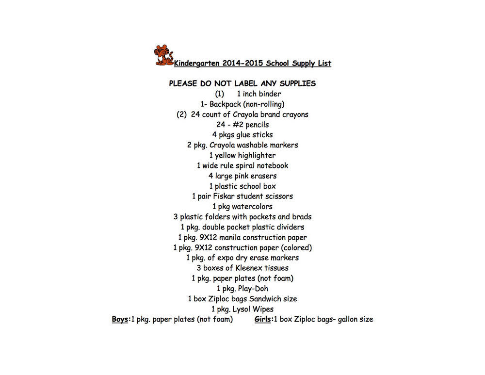 Image: 2014-2015 Stafford Elementary School Supply List – Kindergarten