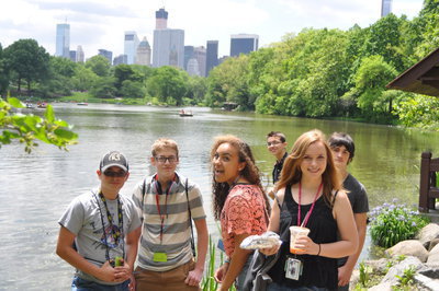 Image: Elijah Garcia, Michael Hughes, Vanessa Cantu, Sarah Levy, Blake Brewer, Elliott Worsham, take time in Central Park for a group picture.