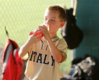 Image: Trent Connor(9) hydrates with some Gatorade between innings.