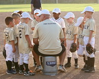 Image: IYAA T-Ball Gladiator Head Coach Lee Joffre has a quick talk with his team during the first-round of the district tournament in Hillsboro.