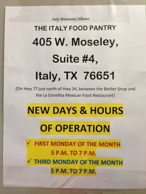 Image: Information for the Italy Food Pantry.