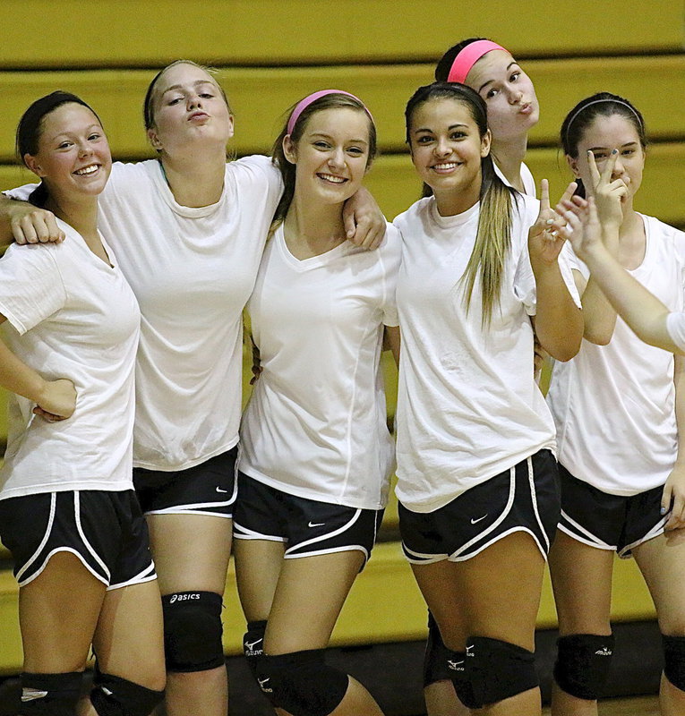 Image: Bailey Eubank, Madison Washington, Jozie Perkins, Ashley Jacinto, Amber Hooker and Cassidy Childers are excited to get their volleyball season underway.