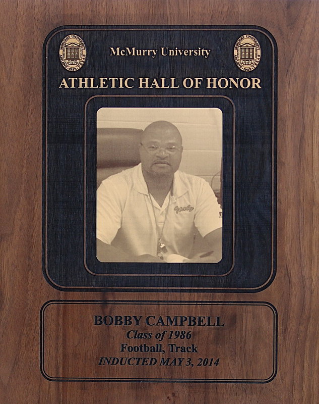 Image: Italy ISD’s assistant football coach and head track coach, Bobby Campbell, was recently inducted into the McMurry University Athletic Hall of Fame on May 3, 2014 along with being presented this personalized commemorative plaque.