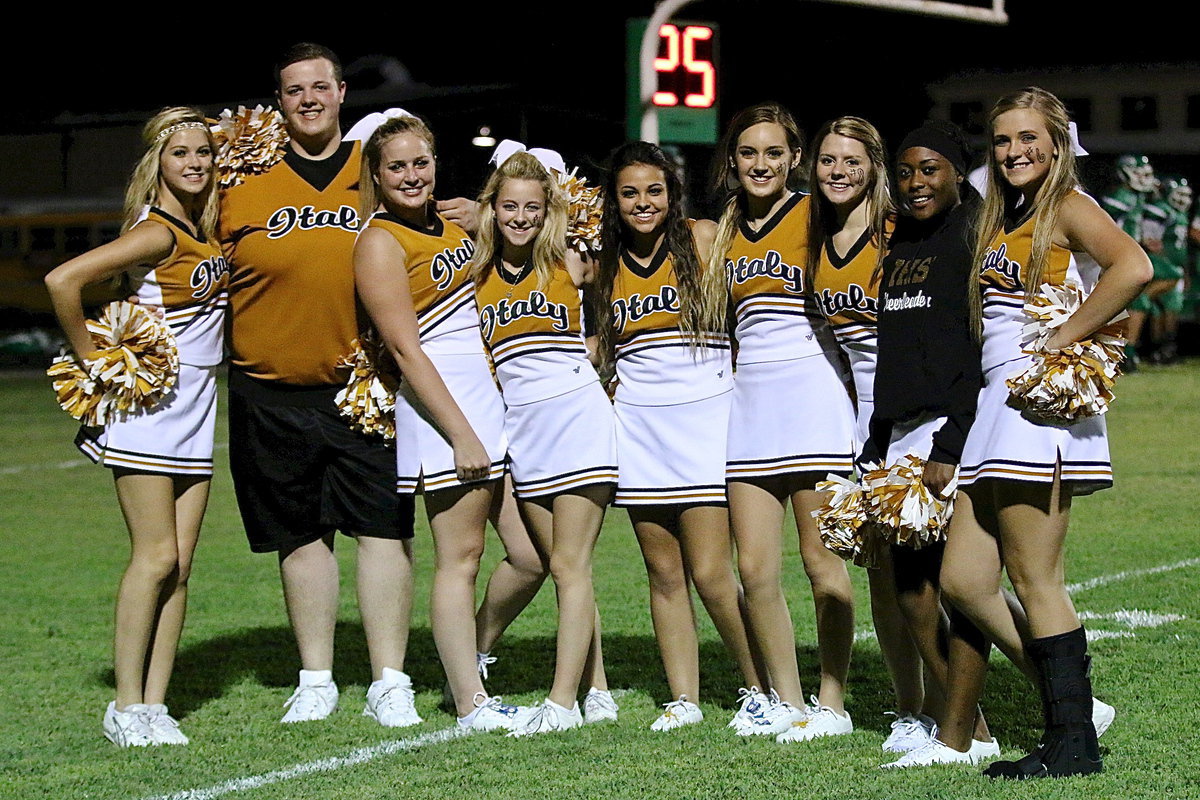 Image: Italy cheerleaders Halee Turner, Zac Mercer, Madison Washington, Britney Chambers, Ashlyn Jacinto, Jozie Perkins, Brooke DeBorde, K’Breona Davis and Annie Perry will bringing the spirit this season!!!