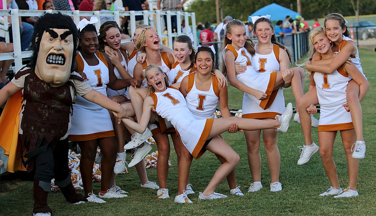 Image: The JV Cheer Crew: Mascot Virginia Stephens, Jada Jackson, Lana Beets, Taylor Boyd, Alex Jones, Kimberly Hooker, Hannah Carr, Madi Chambers, Courtni Bland, Karson Holley, Karley Nelson and Courtney Riddle down front!