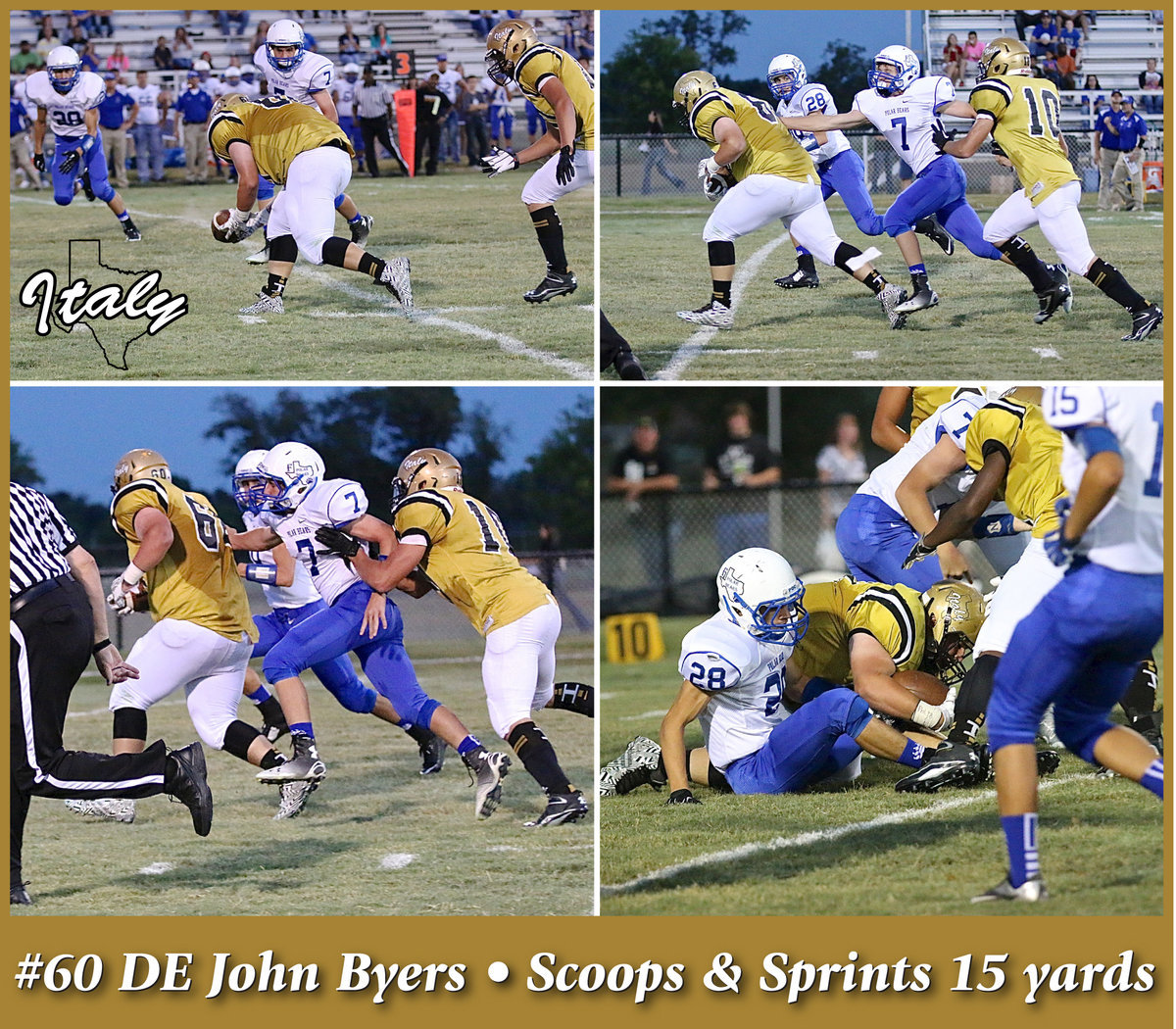 Image: John Byers(60) scoops up a Frost fumble and sprints 15 yards to the Polar Bear 24-yard line early in the first-quarter. That’s teammate Coby Jeffords(10) trying to spring him into the endzone.