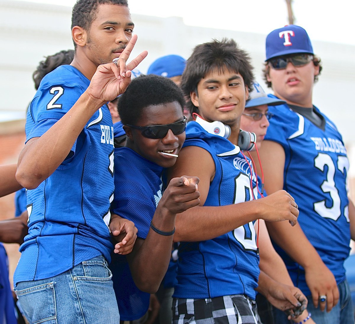 Image: Manager Taron Smith and his Bulldog buds are ready for Oakwood as seniors TraVion Jones(2) and Adrian Ojeda(88) ready for the Panthers.