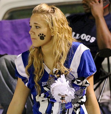 Image: Kensey Gragsone is all decked out in blue and white with a Bulldog homecoming game to cheer at.