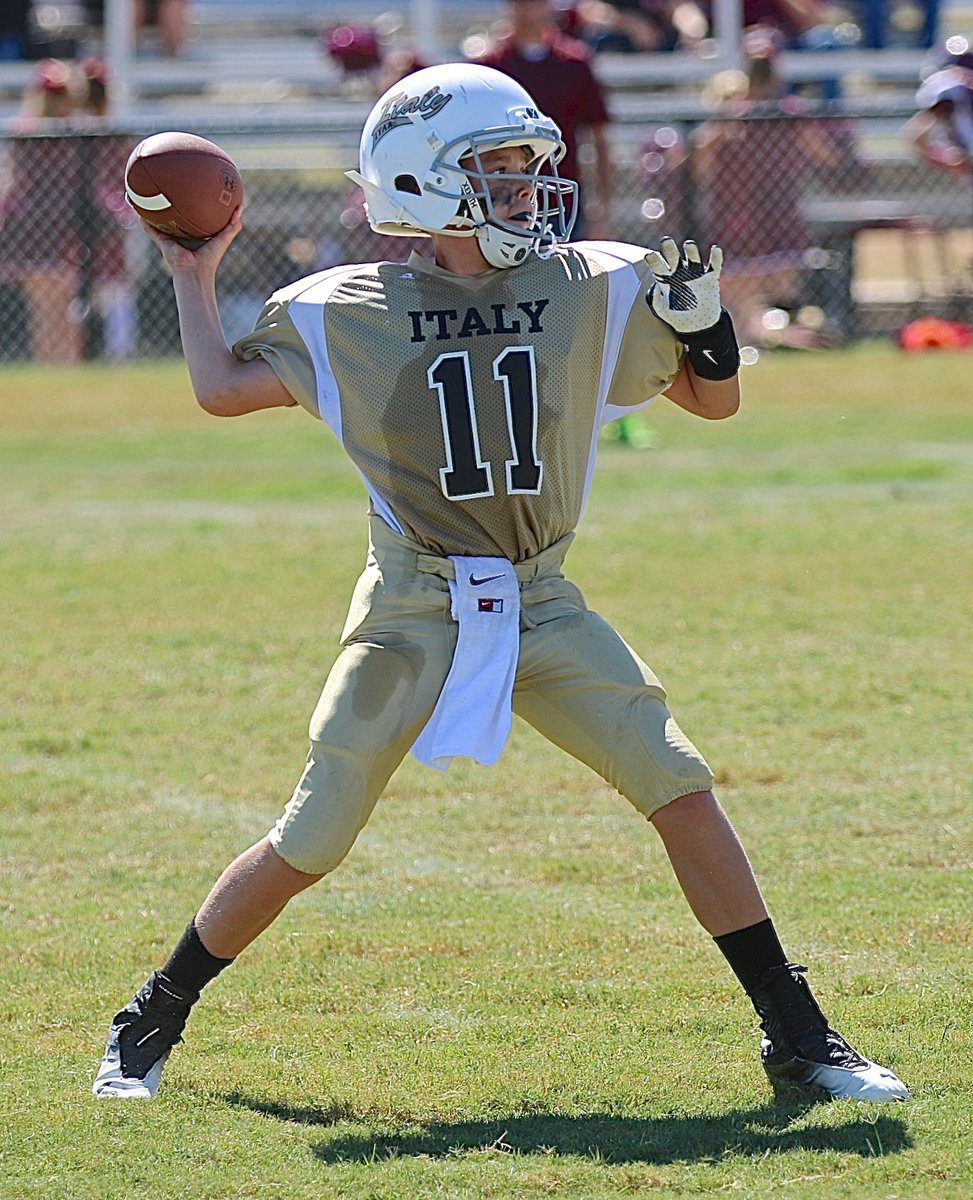 Image: IYAA A-team quarterback Creighton Hyles(11) is a star in the making.