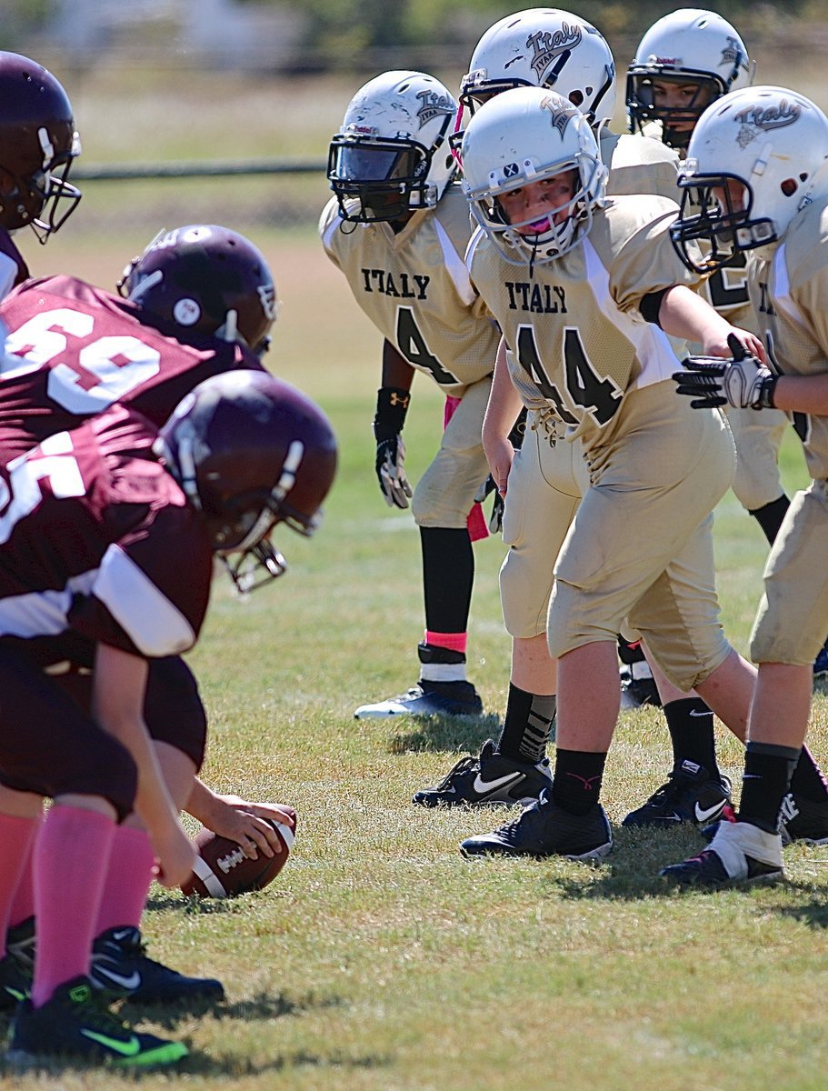 Image: A-team Gladiator Bryce DeBorde(44) directs the A-team’s defensive front.