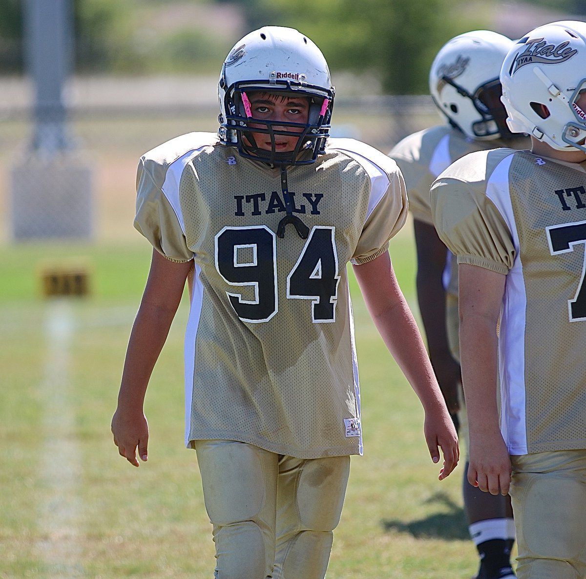 Image: Lineman Daniel Celis(94) looks like a Gladiator.