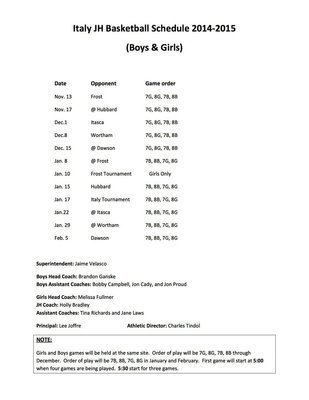 Image: Junior High Boys &amp; Girls Basketball Schedule