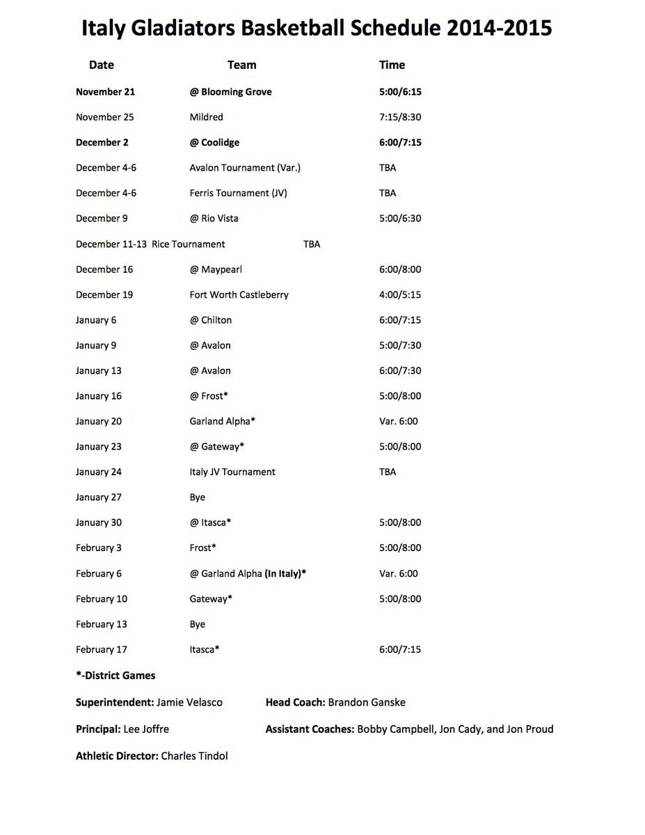 Image: Boys Basketball Schedule: Varsity &amp; JV