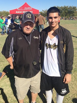 Image: Cross country head coach Johnny Jones with Italy junior Mason Womack who represented Italy during the UIL regionals this year. The stories these two could tell…