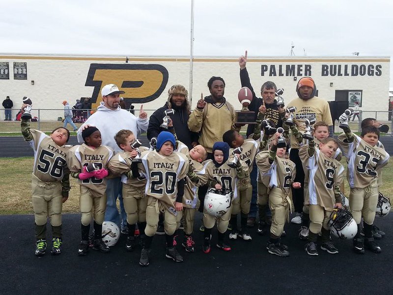 Image: IYAA Football C Team: 2014 Super Bowl Champions—This little clan proudly wears “Italy” across their chests!
    Fun Fact: After a 14-12 loss to the Palmer Bulldogs in Week 2, the C-team Gladiators returned to Palmer for the season finale and defeated the Bulldogs 36-25 in the Superbowl to finish 8-1 overall. Out out thirteen players, six separate C-team Gladiators scored at least one touchdown or conversion this season.