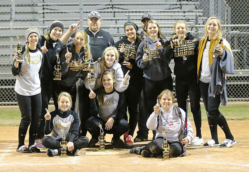 Image: Congratulations to members of the Italy Lady Gladiator Softball program for emerging as CHGSA Fall Classic Tournament Champions after defeating South Grand Prairie 3-2 in their fall ball finale. Pictured on the back row (L-R) are coaches Allen Richards and Shawn Holden. Middle row (L-R) Bailey Eubank, Jaclynn Lewis, Hannah Washington, Kelsey Nelson, Jenna Holden, Brooke DeBorde, Brycelen Richards and Madison Washington. Bottom row (L-R) Britney Chambers, Lillie Perry (Catcher) and Jill Varner.