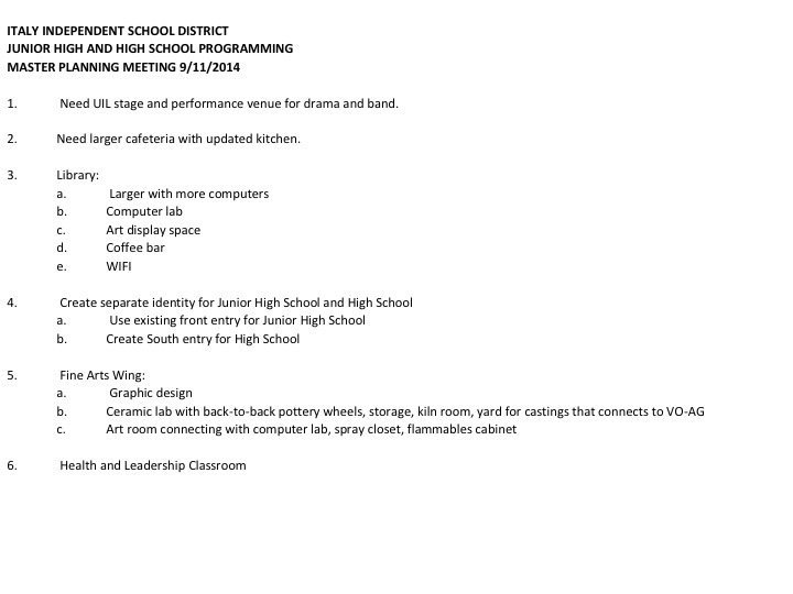 Image: The next few images contains the list of improvements that Mr. Rabe made during his interviews with the teachers and staff at both campuses.