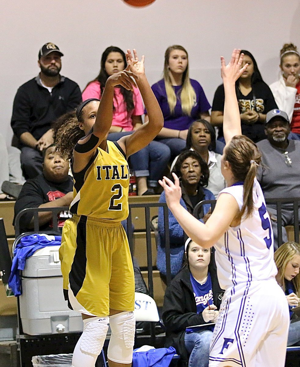 Image: Money!!! Emmy Cunningham(2) knocks down a corner three for the Lady Gladiators.