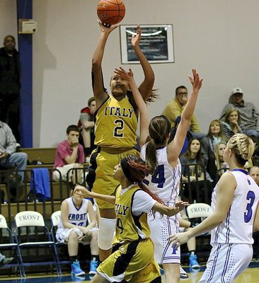 Image: Lady Gladiator Emmy Cunningham(2) rises for 2-points as teammate T’Keyah Pace(4) hustles toward the rim.