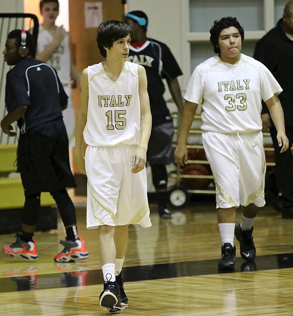 Image: Ty Hamilton(15) leads the rest of his teammates out of the locker room for the start of the second-half.