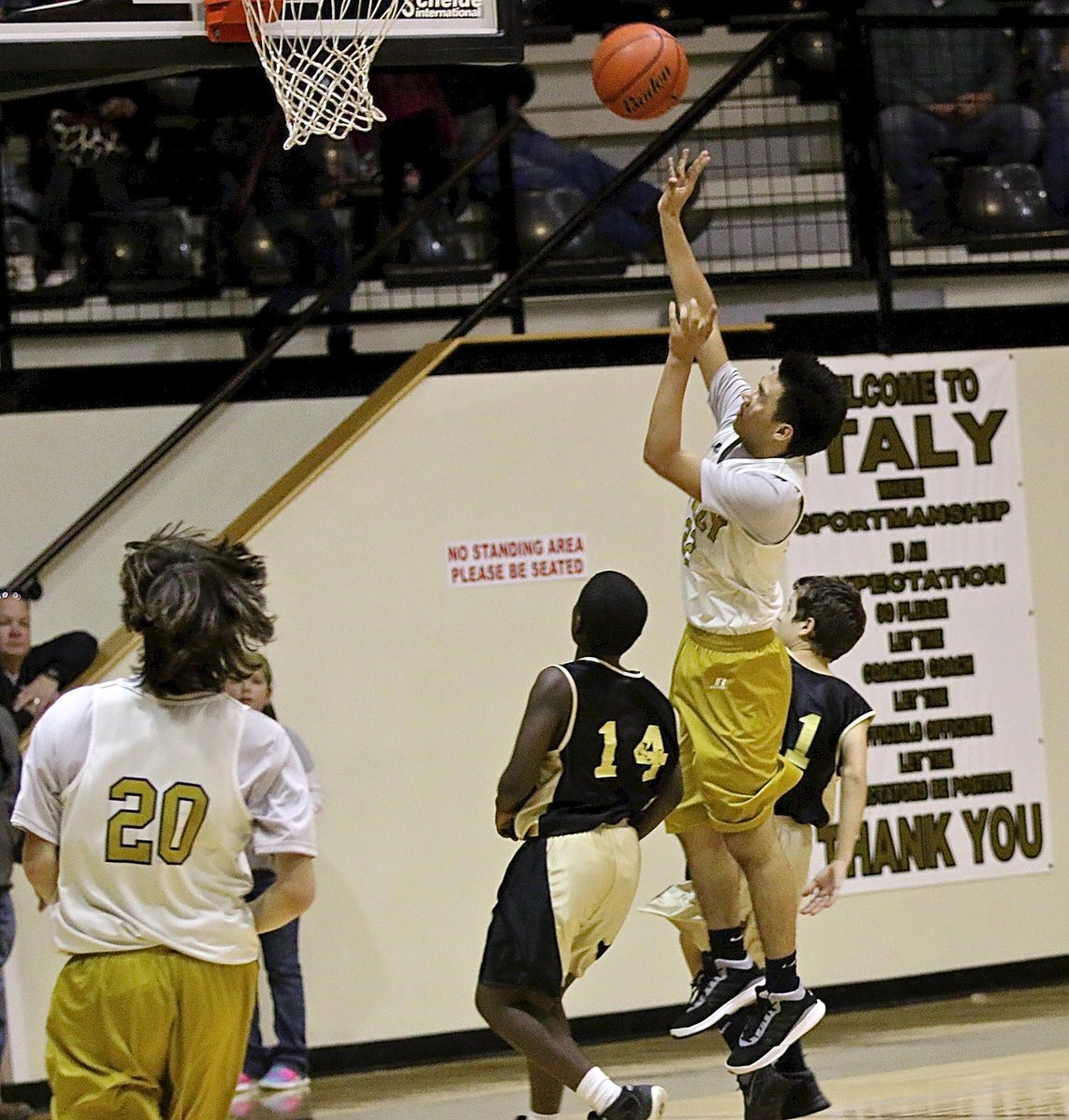 Image: Italy 8th Grader Jonathan Salas(22) scores with ease against the Jags.